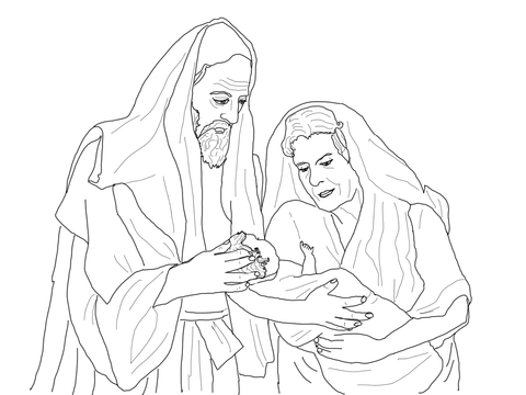 Abraham, Sarah And Their Newborn Son Isaac Coloring Page